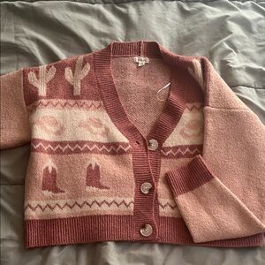 Debut Pink and Cream Cardigan Sweater